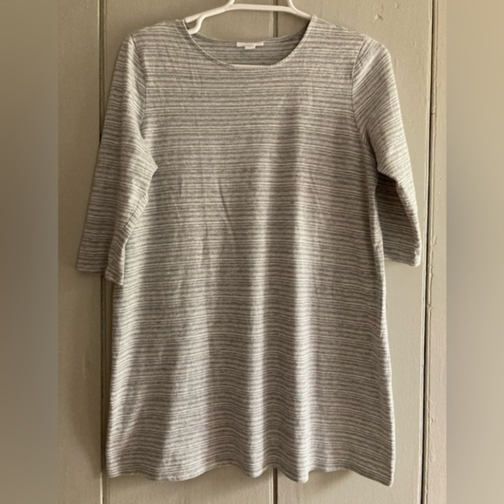 Pure Jill Medium Striped 3/4 Sleeve Slub Tunic T-Shirt Gray White Sm Lagenlook